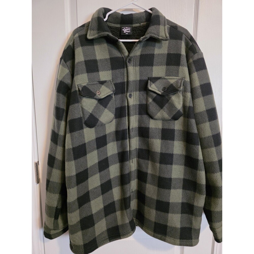 Original Deluxe olive and black buffalo plaid button-up Jacket sz 2XL